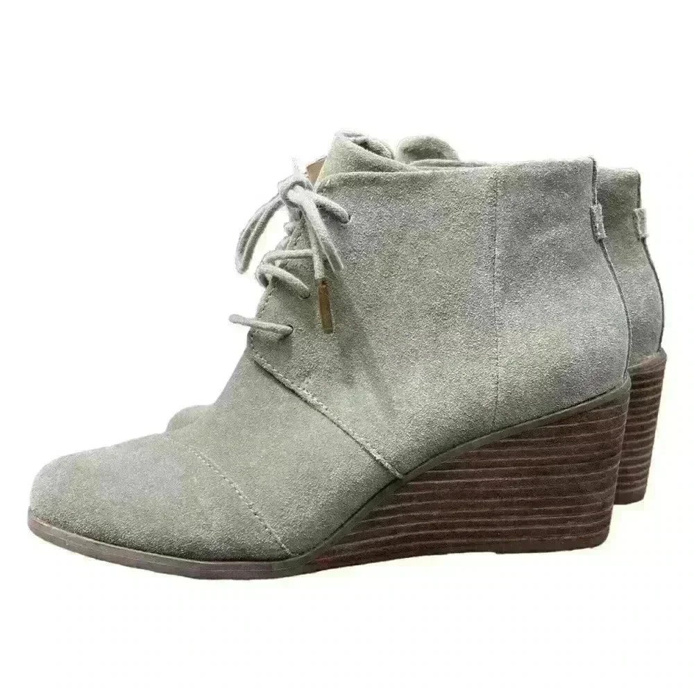 Toms Hyde Wedge Sneakers Ankle Bootie Vetiver Grey Sage Green Suede size 7.5
